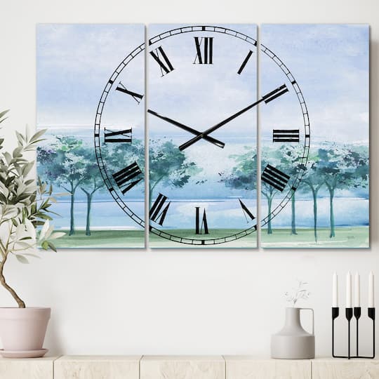 Designart Across The Lake VI 3 Panel Farmhouse Wall Clock